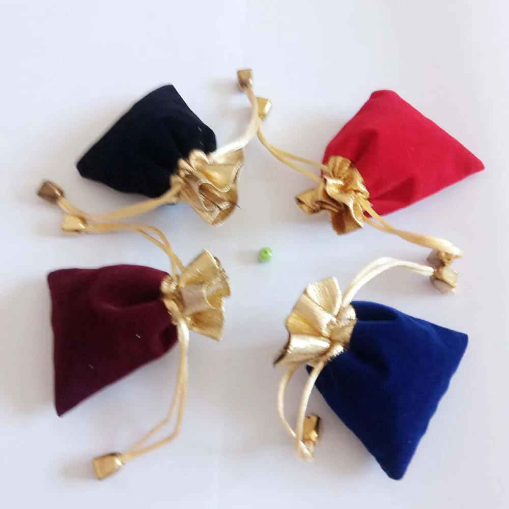 

200pcs Phnom Penh Gold Bead Velvet Bag Jewellery Pouch Gift Bags Wedding Drawstring Bag Woman Jewelry Display Gift Packaging Bag