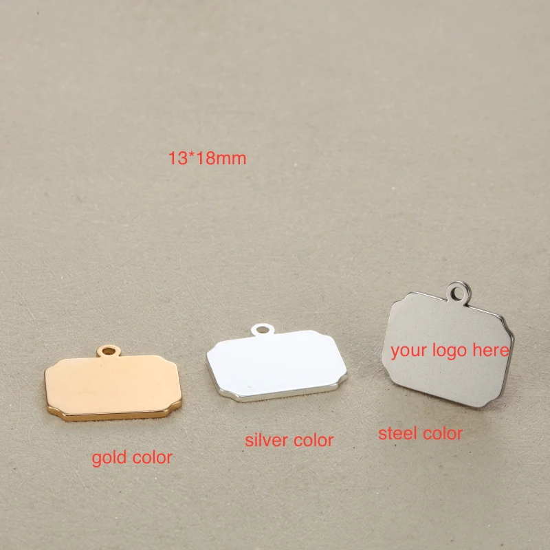 50pcs 13*18mm Custom Stainless Steel Necklace pendant-Customized Square Charms Engrave Laser your own logo