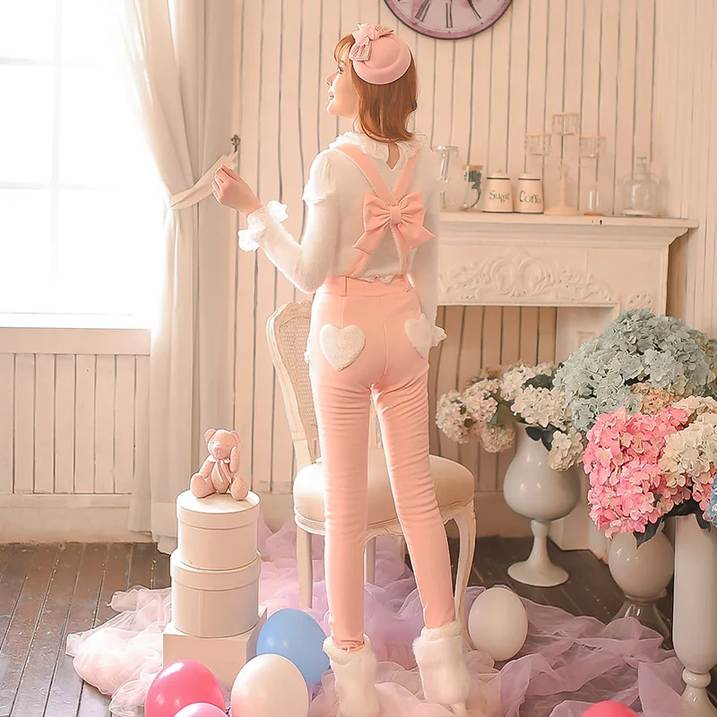 Princess sweet lolita pants Candy rain Sweet love plush detachable suspenders and wool trousers C16CD5014