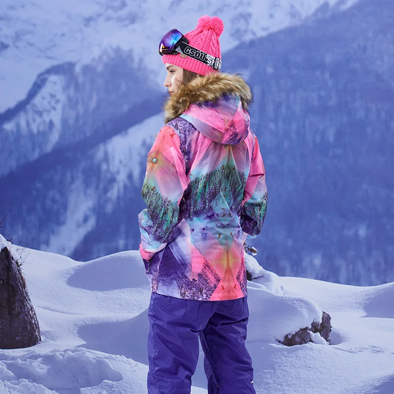 Gsou jaqueta de neve feminina, casaco esportivo à prova d'água com capuz, jaqueta de esqui, snowboard para mulheres, à prova de vento