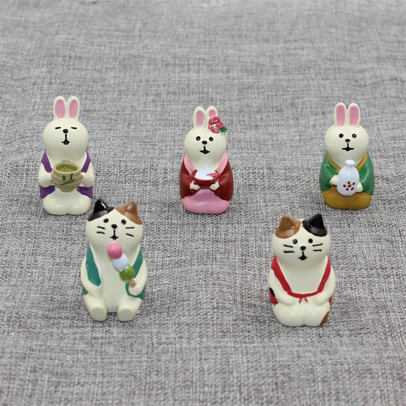 일본 Zakka Decole 고양이 토끼 미니어처 인형 동상 홈 인테리어 요정 정원 수지 공예 장난감 분재 장식품