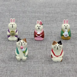 일본 Zakka Decole 고양이 토끼 미니어처 인형 동상 홈 인테리어 요정 정원 수지 공예 장난감 분재 장식품