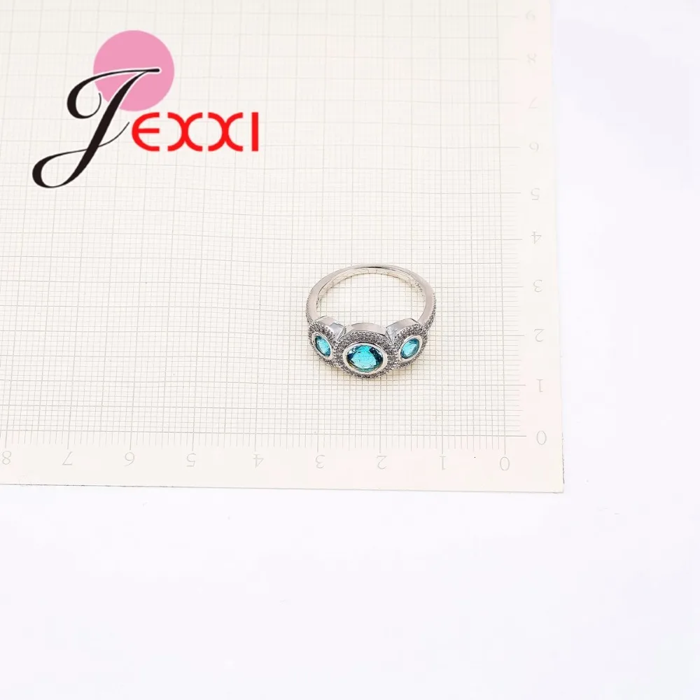 Lowest Price New Arrival Classic Elegant Round Ring Blue CZ Stone Real 925 Sterling Silver Needle Jewelry Women Tide Finger Ring