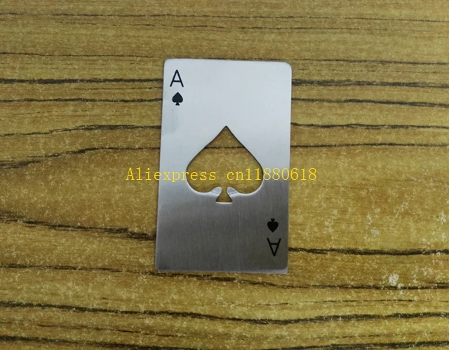 50pcs/lot DHL Fedex Free Shipping Hot Sale A Poker Playing Card Ace of Spades Bar Tool Soda Beer Bottle Cap Opener Favor