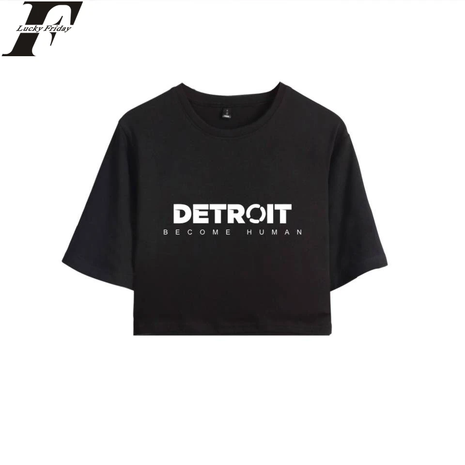 LUCKYFRIDAYF 2018 Neue Detroit Werden Menschliches Crop Top T-shirt Heißer Spiel 100% Baumwolle Kurzarm Sexy T-shirts Frauen Casual Kleidung