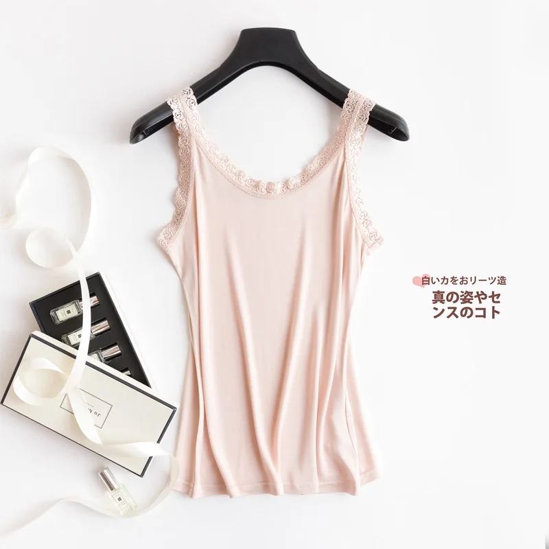 5 Colors Summer Women Nature Lace Silk Shirt All-match Small Vest Elastic Shoulder Strap Female Camisoles Ladies Tank