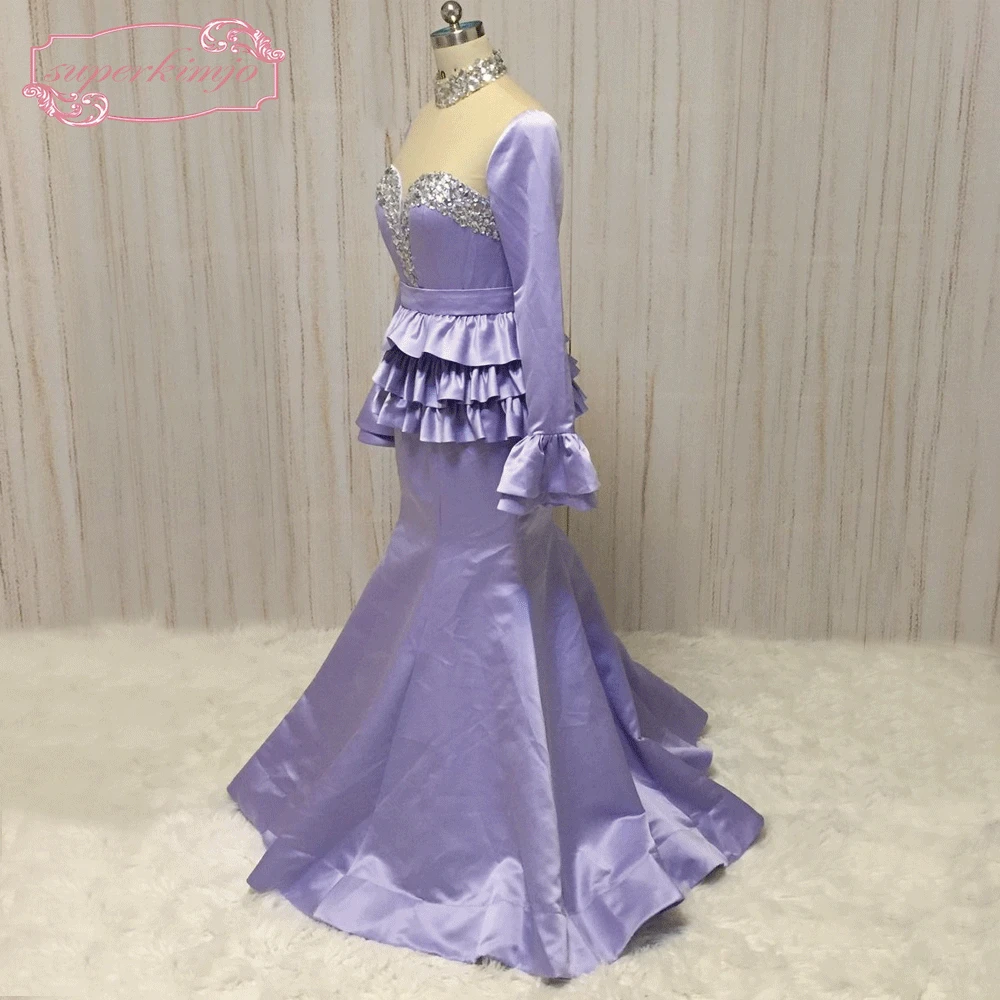 SuperKimJo Vestido De Festa 2020 High Neck Evening Dresses with Crystals Mermaid Purple Arabic Evening Gown