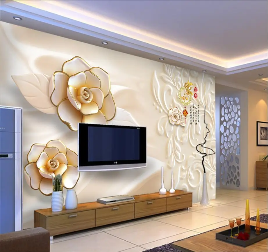 

beibehang Custom Wallpaper Home Decorative Mural 3d Embossed Flower Pattern TV Background Wall 3d wallpaper papel de parede