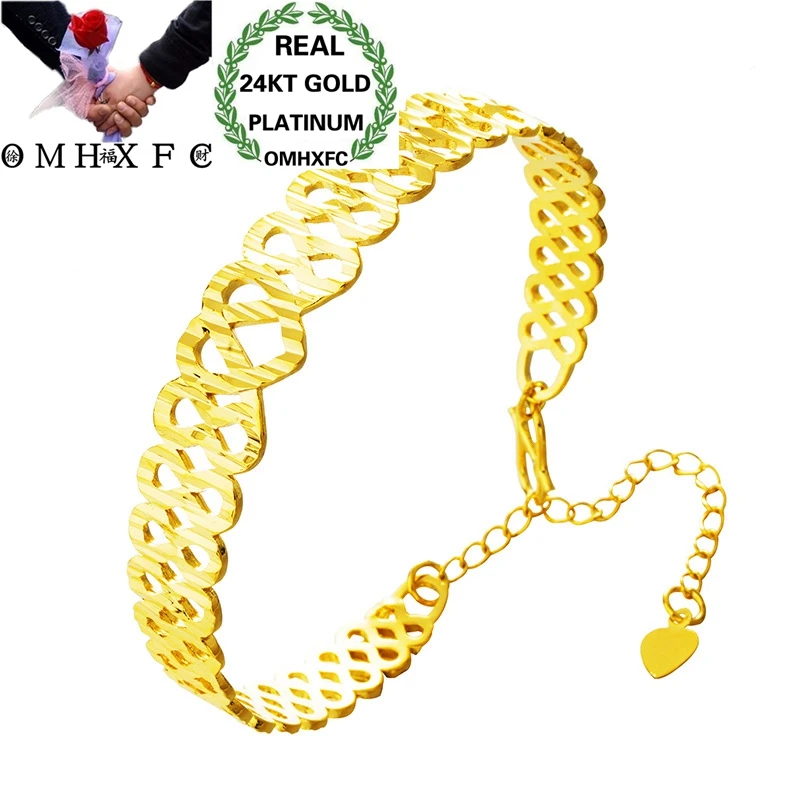 

OMHXFC Wholesale European Fashion Hot Woman Female Party Birthday Wedding Mother Gift Lucky Eight Heart 24KT Gold Bangle BE309