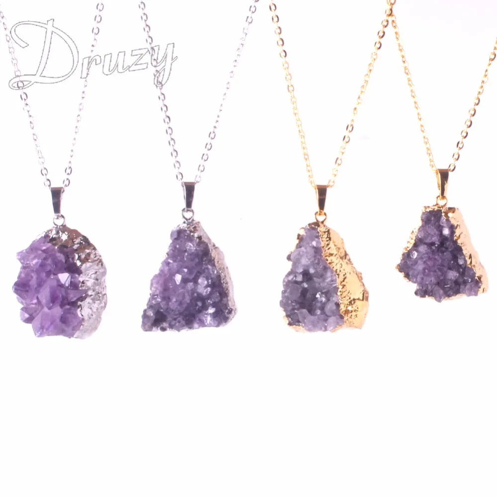 Druzy Irregular Random Natural Amethysts Quartz Geode Cut Necklace Crystal Piont Stone Pendant Drusy Healing 1pcs