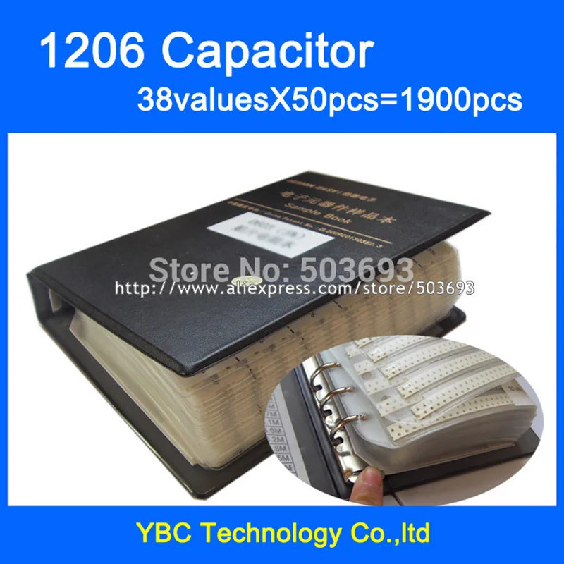 

Free Shipping 1206 SMD Capacitor Sample Book 38valuesX25/50pcs=950/1900pcs 10PF~22UF Capacitor Assortment Kit Pack