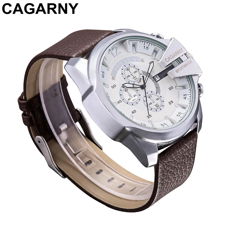 Luxury Brand Cagarny Mens Quartz Watches Men Military Wristwatch Leather Watchband Watch Date Clock Man Relojes Hombre D6839 New