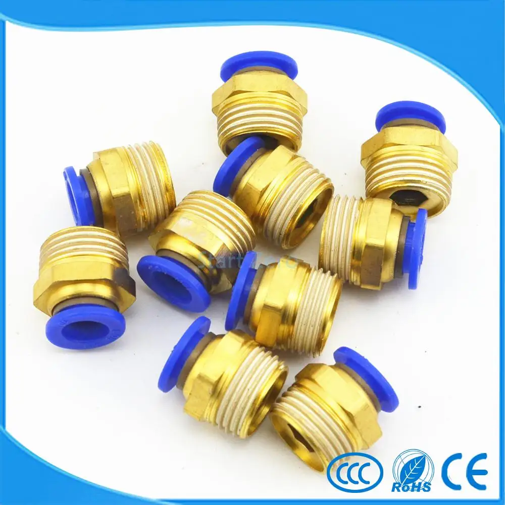 Tubo de 10X10mm X 1/2 ", rosca macho, conector rápido, accesorios de aire neumático, pc10-04