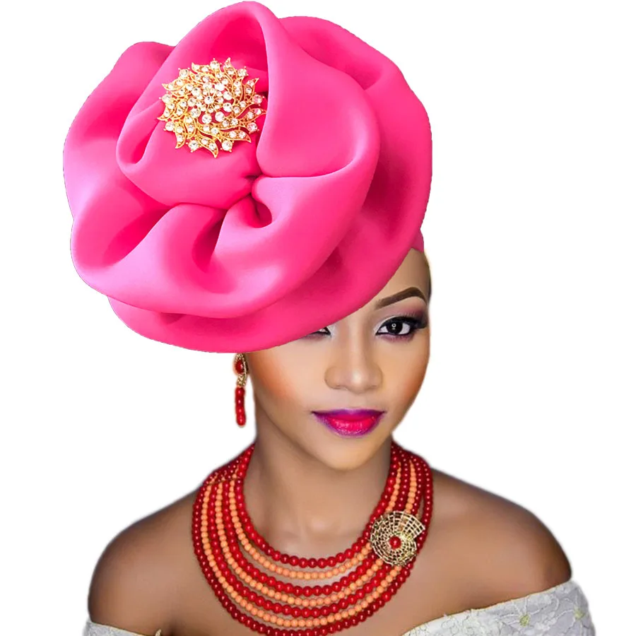 African Headite Flower Shape Gele Nigerian Traditional Wedding Cap Fashion Turban