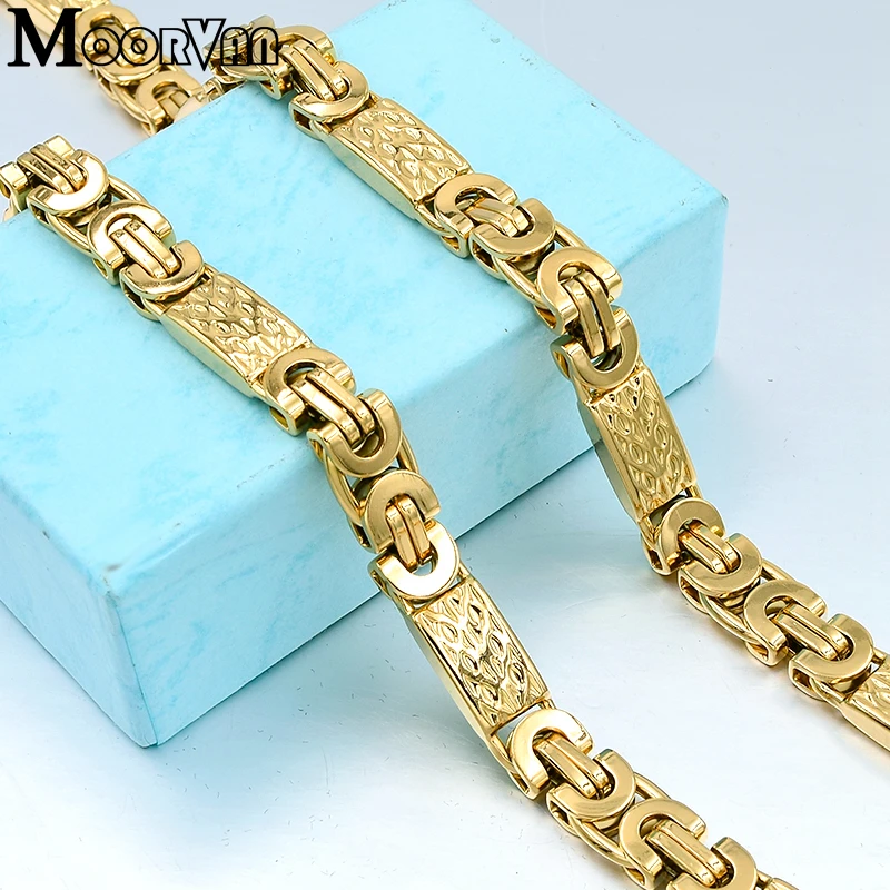 Moorvan-Conjunto de joyería de color dorado para hombre, collar de fiesta/pulsera larga de 55cm/22cm, accesorio de moda, VBD022