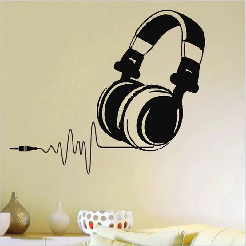 Hot Vinyl Wall Decals DJ Headphones Audio Music Pulse Decal Art Mural Home Decoration Removable Wall Sticker For Music fans