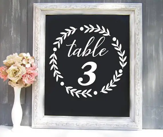 Custom Wedding Table Number Party Decor Sticker Vinyl Waterproof Laurel Wreath Decal Reception Sign B289