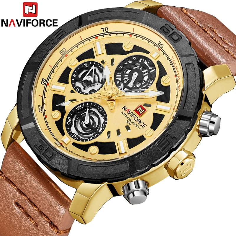 

NAVIFORCE 2023 New Men Watches China Brand Luxury Sports Quartz Watch Rectangle Dials Auto Date Leather Band 30M Waterproof