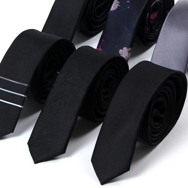 

Top Quality Mens Ties Designers Brands Fashion New Business 5 cm Slim Black Tie for Men Casual Skinny Necktie Pack with Gift