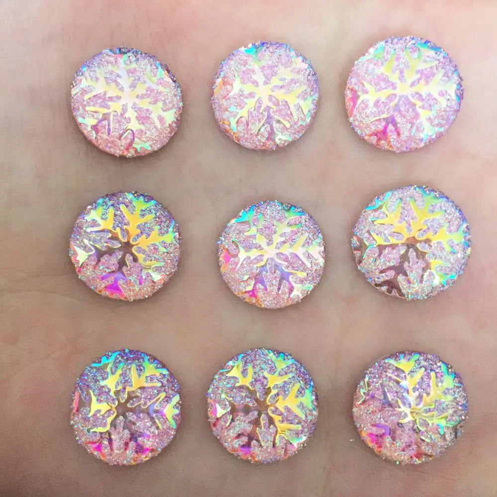 Hot 50pcs 14mm AB Round Resin Snowflake Flatback Rhinestone Wedding Buttons K15