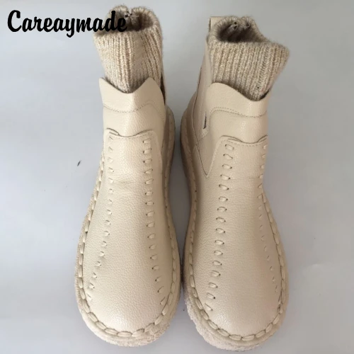 Careaymade-series Sen female literary wool mouth short winter boots and handmade wool round thick soled ankle boots,4 colors