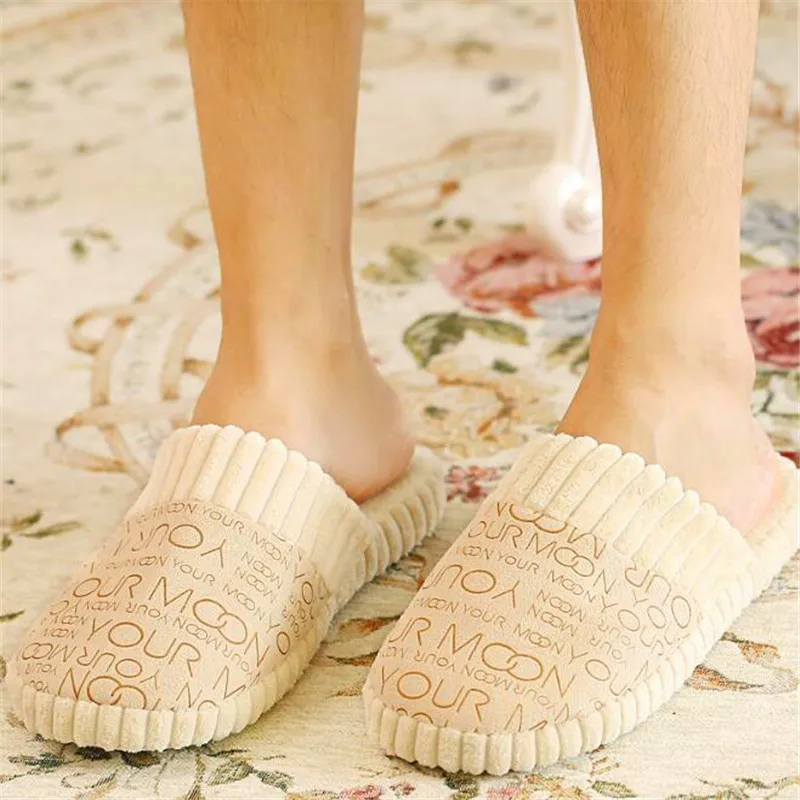 Autumn And Winter Letter Slippers Stitching To Keep Warm Indoor And Outdoor Non-Slip Suede Soft Bottom Cotton Slippers	H211