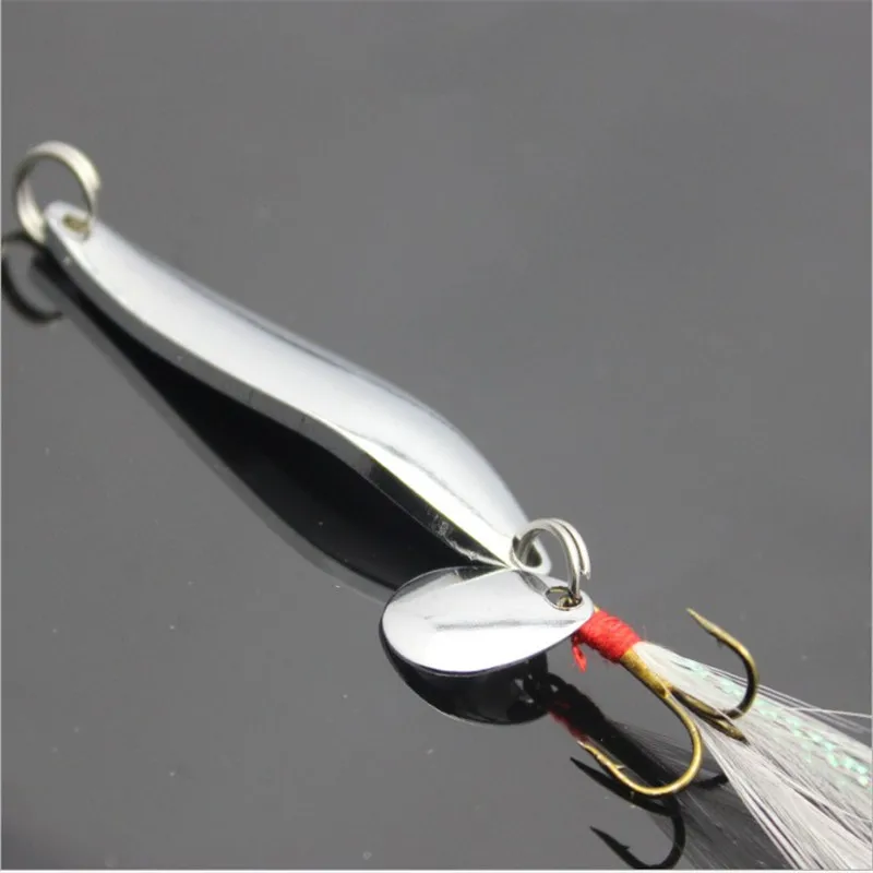 FISHINAPOT 1PCS Metal Sliver 5g 7g 10g 13g Błystki Łyżka przynęta wędkarska Twarda przynęta Cekiny z haczykiem z piórami Bass Treble Hook