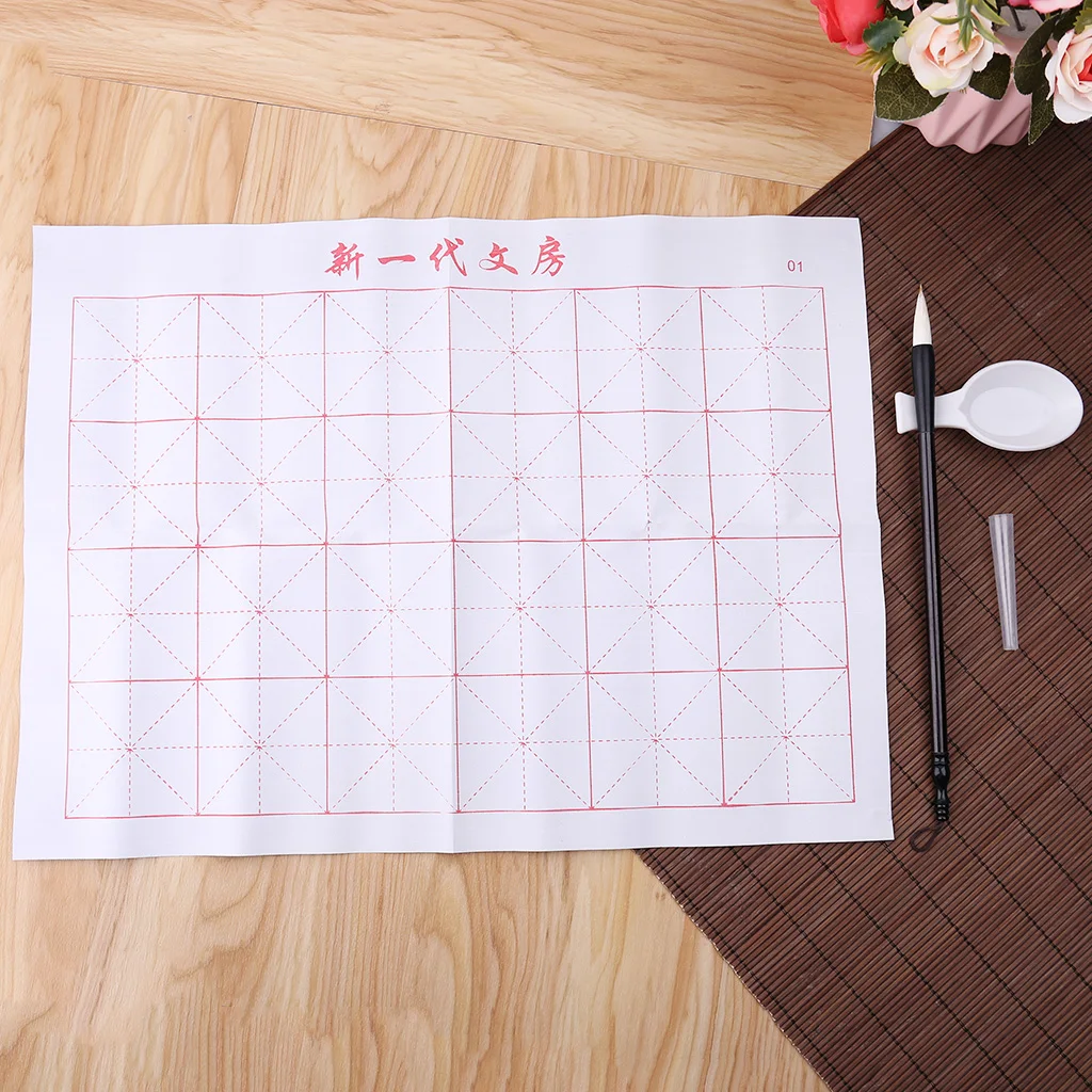3pcs/Set Reusable Magic Water Writing Cloth Brush Gridded Fabric Mat Chinese Calligraphy Practicing No Ink #326