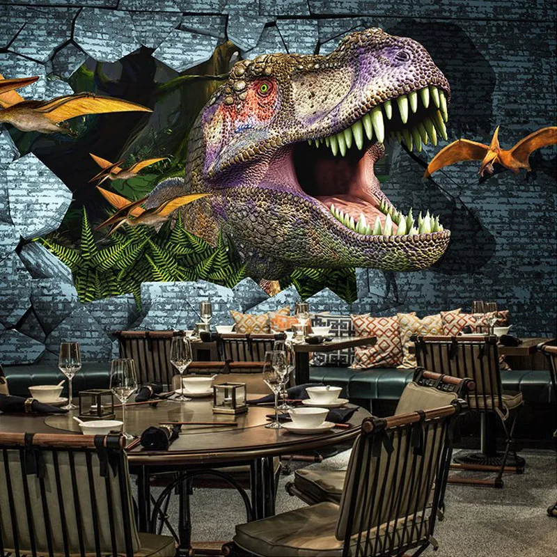 

Papel De Parede 3D Paisagem Retro 3D Embossed Dinosaur Mural Wallpaper Cafe Restaurant Creative Background Decor Wall Covering