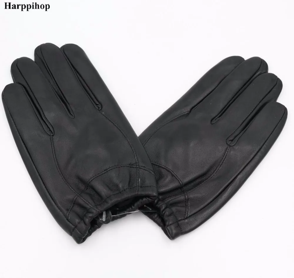 Harppihop Leather gloves men winter leather gloves locomotive driving thin section of large size sheepskin gloves