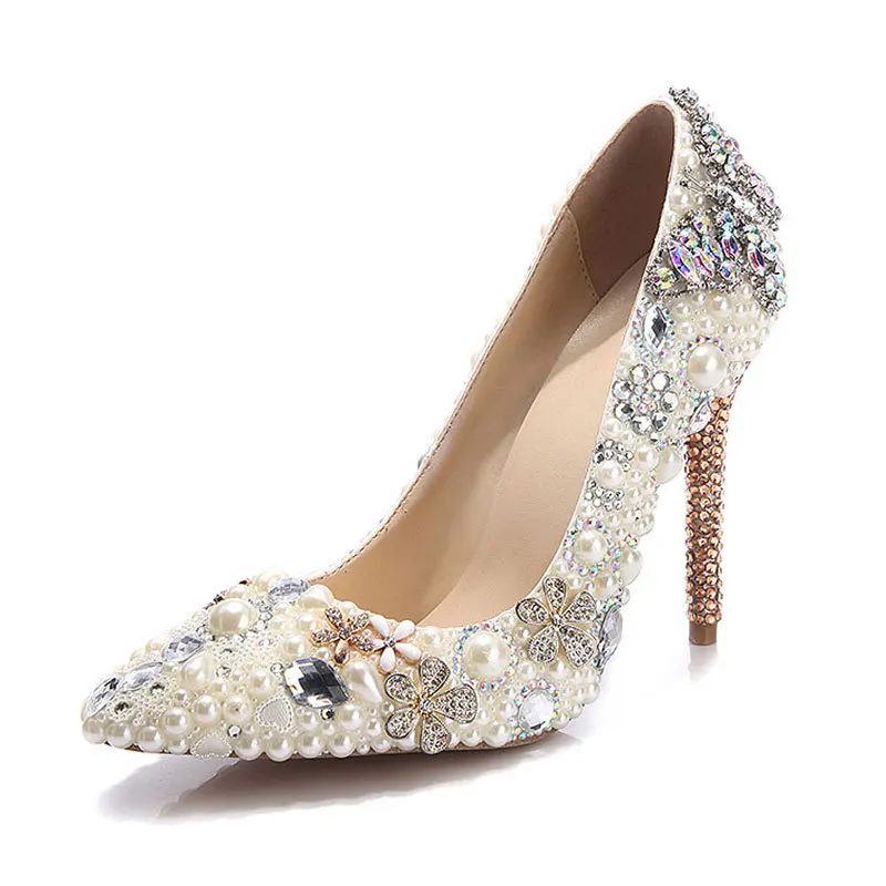 

Women Pumps Wedding Shoes fashion spring Rhinestone pearl 11CM Thin High Heels Bling Rhinestone Shoes