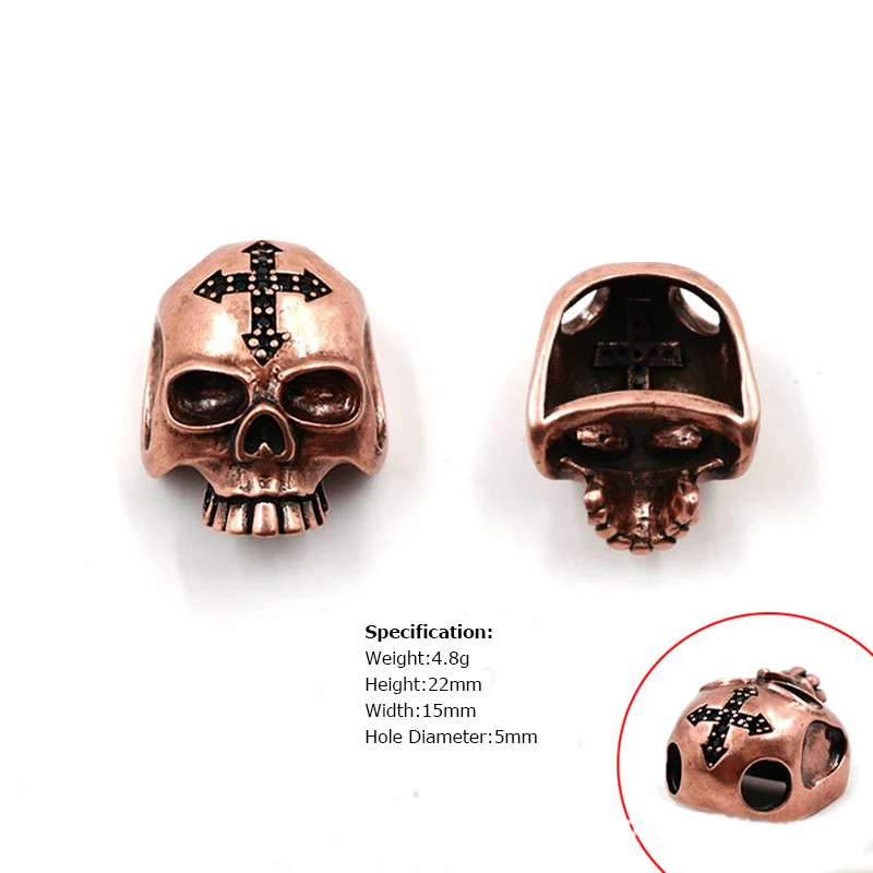 1 Piece Copper Paracord Skull Beads For EDC Outdoor Lanyards Knife Flashlight Prachute Cord DIY Jewelry Charms Accessories