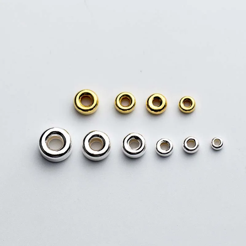 10pcs 925 Sterling Silver Flat Round Spacer Beads 3mm 4mm 5mm 6mm 7mm Handmade Gold Silver Color Charm Beads DIY Jewelry Making