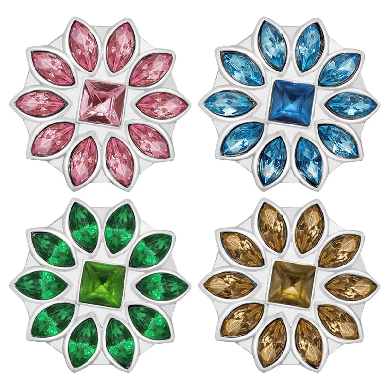 New KZ3043 Beauty Charm Round pure Crystal Flower 18MM Metal snap buttons for DIY snap jewelry wholesale