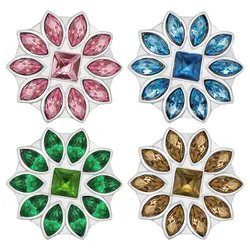 New KZ3043 Beauty Charm Round pure Crystal Flower 18MM Metal snap buttons for DIY snap jewelry wholesale