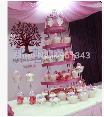 Wholesale 5 tier Round Clear cupcake wedding cake stands free charge of shipping cost decoration