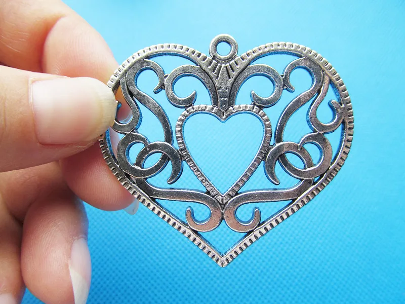 20pcs Large Heavy Good Quality Antique Silver tone Filigree Hollow Heart Pendant Charm/Finding,DIY Accessory Jewelry Making