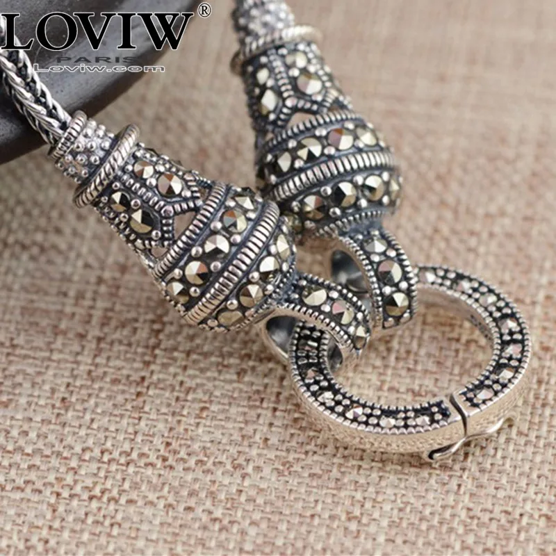 Thai Long Chain Necklace for Women silver colour Marcasite Stone Pendant Necklaces 1.5mm 60cm 70cm 75cm 80cm thomas