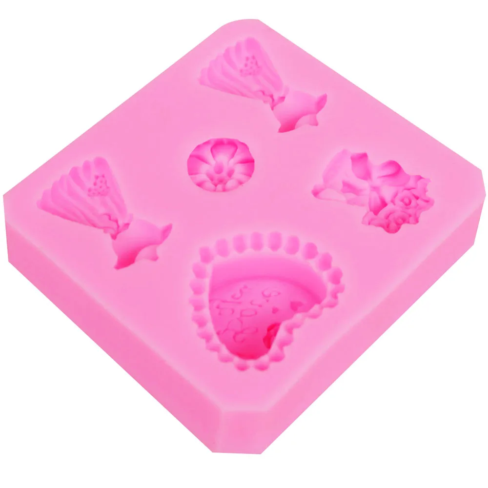 Gift Box Dress Bouquet Silicone Chocolate Mold 3d Jelly Biscuit Ice Lollipop Gelatin Sugar Baking Cake Pop Moulds Confectionery