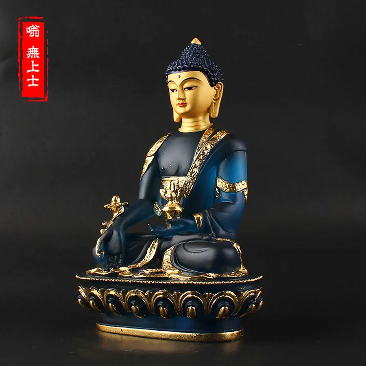 HOME OFFICE patron saint -efficacious Talisman House Protection Tibetan Buddhism gilding Colored Glaze Buddha statue 20 CM