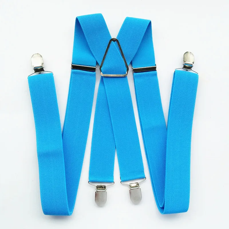 BD054-X-back Suspender Adjustable Elastic Strap Pants Braces for Men Women Boys Girls Fashion Accessories Clips on Light blue