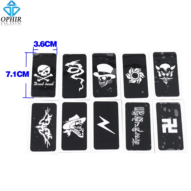 OPHIR 10 pcs x Airbrush Stencils Designs(Skull series) for Body Painting Glitter Temporary Tattoo Kit 7.1cm x 3.6cm_TA032B