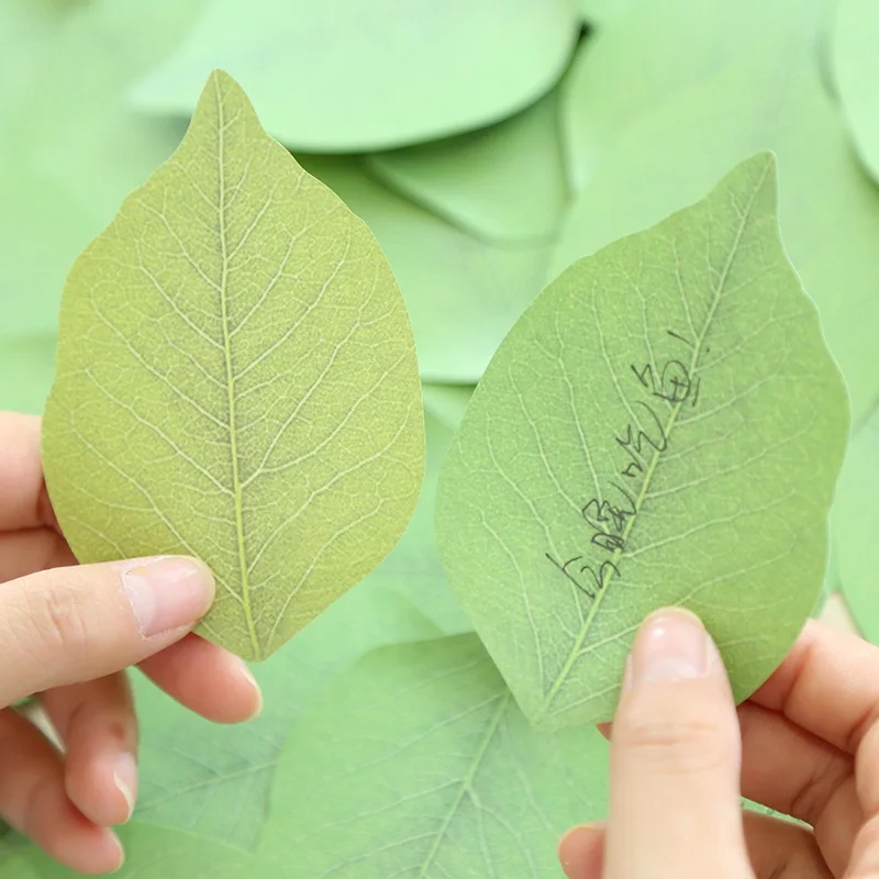 Korean Stationery Cute Green Leaf Shape Memo Pad Sticky Notes Diy Kawaii Refreshing Style Paper Sticker Pads