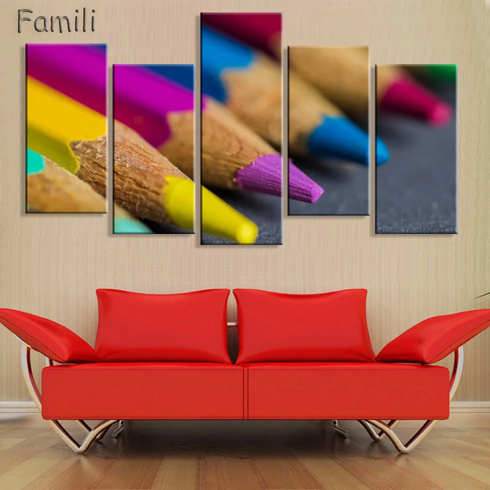 5Panel Colorful Pens Vintage Retro Posters & Prints Home Decoration 4 Sizes Large Oil Canvas Painting Modern Wall Art Picture