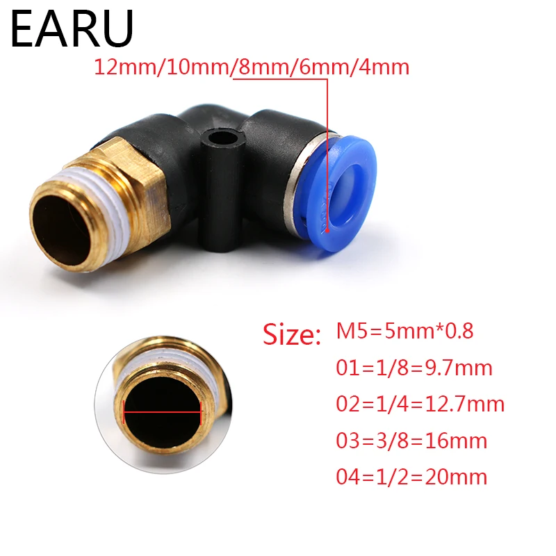 PL OD 4 6 8 10 12mm - 1/8'' 1/4'' 3/8'' 1/2'' Pneumatic Male Elbow Connector Tube  Air Push In Fitting Plug Socket