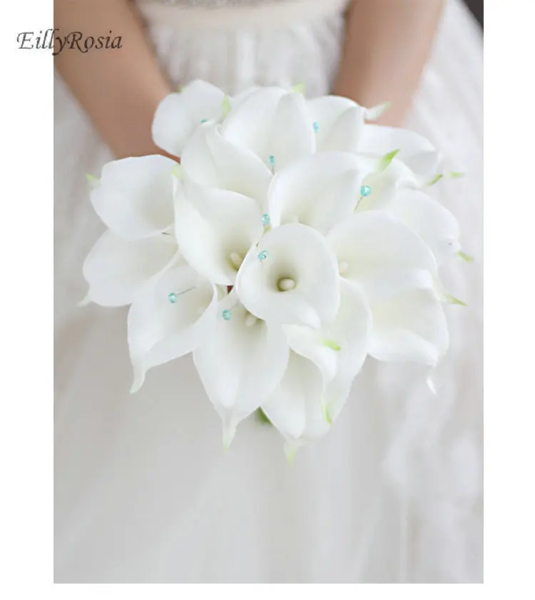 Wedding Bouquets Holder Blue Waterfall White Calla Lily Crystals Bridal Bouquet for Bridesmaid Corsage Brooch bouquet de mariage