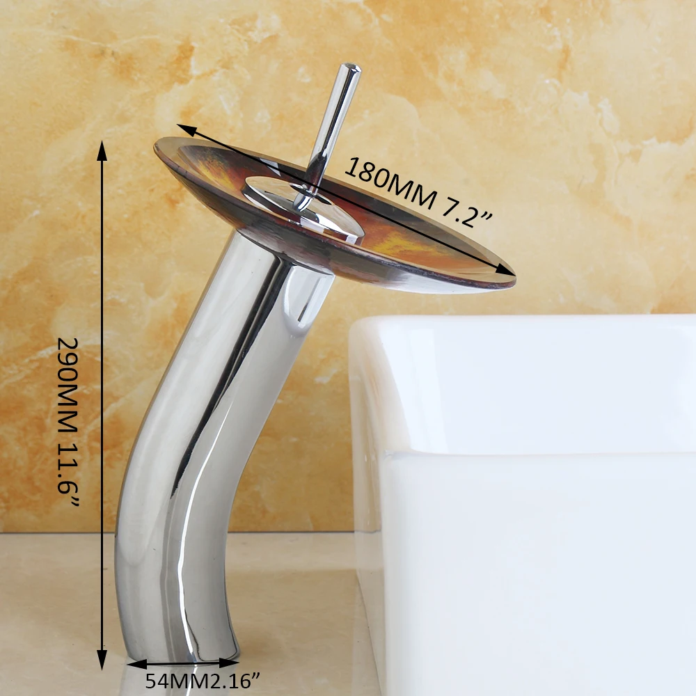 KEMAIDI  Excellent Quality Solid Brass Bathroom Basin Mixer Tap Waterfall Faucet Sink Vessel Chrome Polished Finish Glass