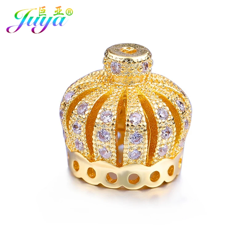 Juya 큐빅 지르코니아 크라운 비드 캡 액세서리, 바느질 술 목걸이 귀걸이 제작, 10mm, 13mm, 2 4 개/로트 도매