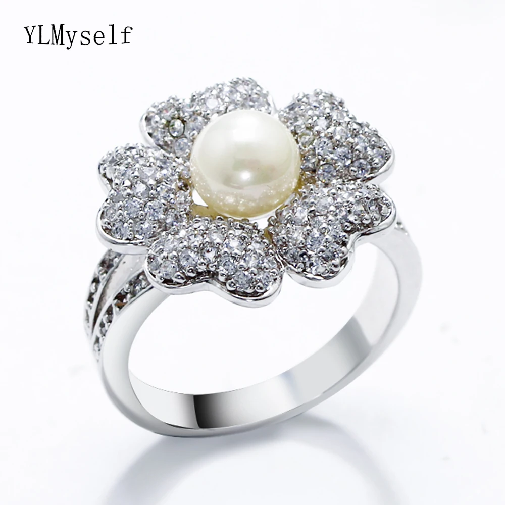 

NEW Romantic Gift for wife Charm AAA Cubic Zirconia & Pearl Rings for Women Cute Heart design Jewelry