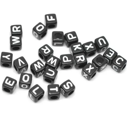 

2500pcs one bag Mixed Black Alphabet /Letter Acrylic Cube Beads 6x6mm(1/4"x1/4")